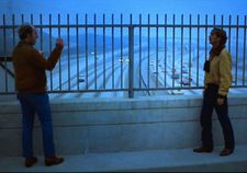 Tom Farrell with Harry Dean Stanton on the bridge in Paris, Texas